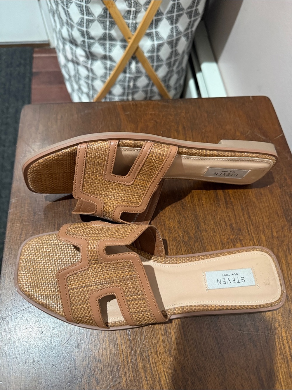 Seven7 Woven Slide Sandals in Tan-Brown